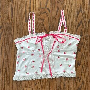 ❗️SOLD❗️Floral Lace Trim Cami Top with Pink Accents